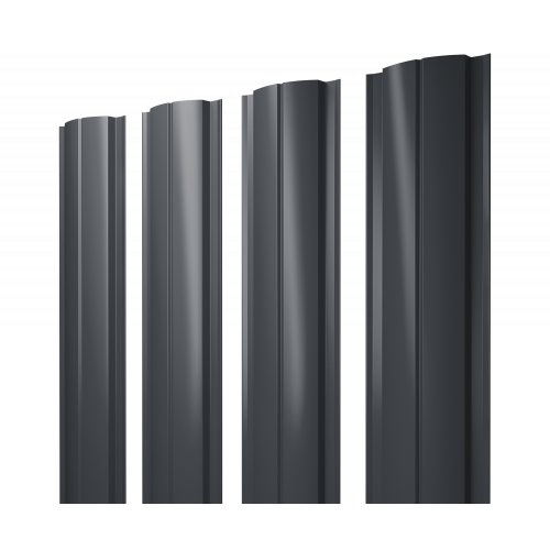 Штакетник Полукруглый Slim с прямым резом 0,4 PE RAL 7024 мокрый асфальт Штакетник Полукруглый Slim с прямым резом 0,4 PE RAL 7024 мокрый асфальт